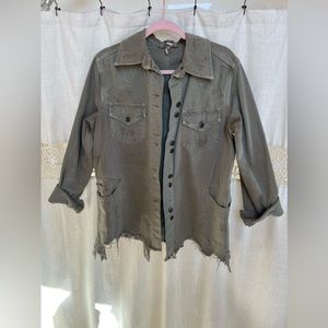 Free People oversized green denim jacket